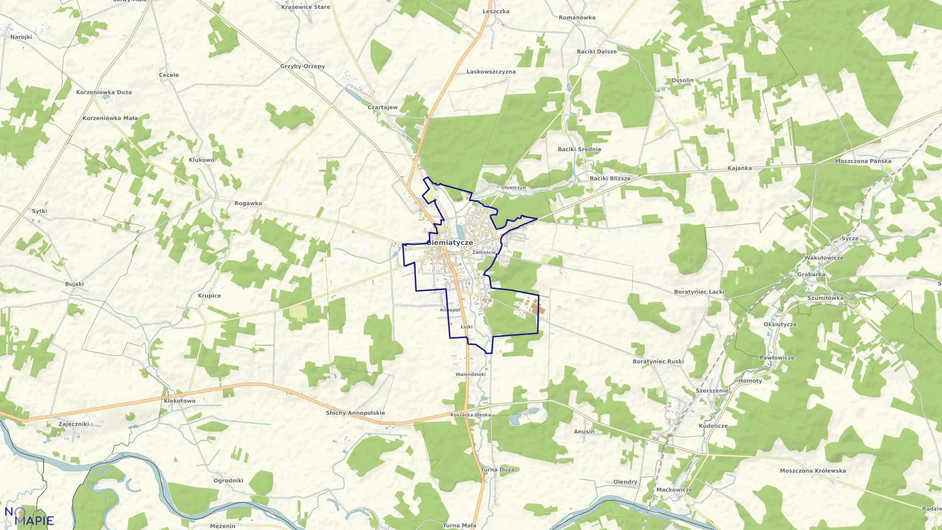 Mapa obrębu SIEMIATYCZE OBRĘB 1 w mieście Siemiatycze